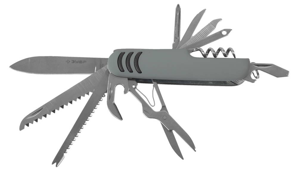 ЗУБР 12 в 1, складной, обрезиненная рукоятка 90 мм, многофункциональный нож (47780)