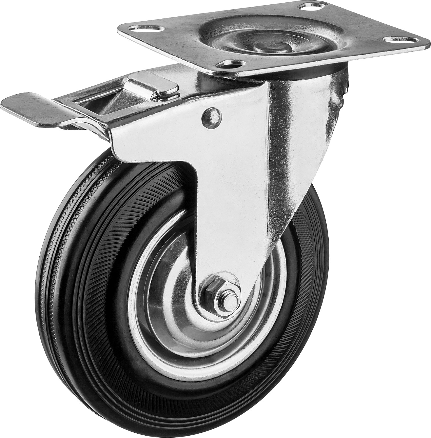 ЗУБР d=125 мм, г/п 100 кг, игольчатый подшипник, поворотное колесо c тормозом резина/металл, Профессионал (30936-125-B)