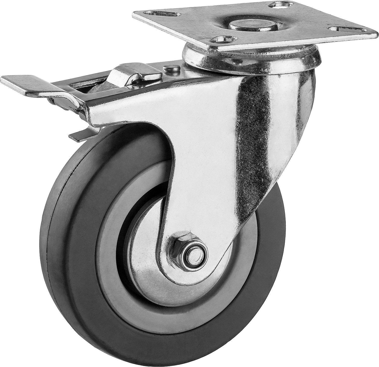 ЗУБР d=100 мм, г/п 65 кг, поворотное колесо c тормозом резина/полипропилен (30956-100-B)