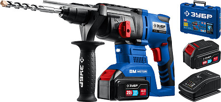 ЗУБР Т7, 20 В, 26 мм, 2 АКБ (4 А·ч), бесщеточный перфоратор, кейс, Профессионал (PB-260-42)