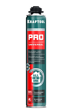 KRAFTOOL PRO, 750 мл, пистолетная, всесезонная, SVS, не залипающий клапан, выход до 45 л, монтажная пена (41182)
