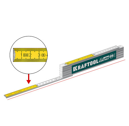 KRAFTOOL PRO-90 Kontakt, 2.4 м, профессиональный складной деревянный метр (34729)