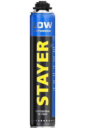 STAYER LOW EXPANSION, 800 мл, пистолетная, выход до 50 л, всесезонная, с низким вторичным расширением, монтажная пена, Professional (41136)