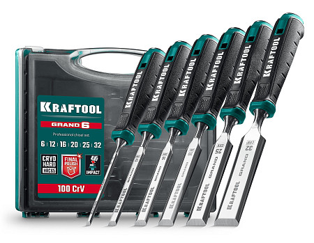 KRAFTOOL GRAND-6 набор стамесок-долот с двухкомпонентной рукояткой, 6 шт