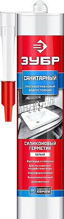 ЗУБР 280 мл белый, Санитарный силиконовый герметик, ПРОФЕССИОНАЛ (41235-0)