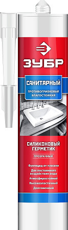 ЗУБР 280 мл прозрачный, Санитарный силиконовый герметик, ПРОФЕССИОНАЛ (41235-2)