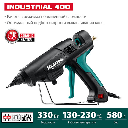 KRAFTOOL Industrial 400, d 11 - 12 мм, 50 г/мин, 130-230 С, пистолет термоклеевой электрический (06843-300-12)