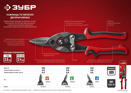 ЗУБР 250 мм, Правые ножницы по металлу, Профессионал (23140-R)