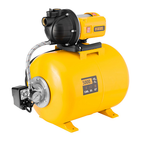 Насосная станция WPS1200-50P, 1200 Вт, напор 45 м, 5000 л/ч, ресивер 50 л, пластик Denzel