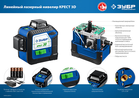 ЗУБР КРЕСТ 3D, Лазерный нивелир (34909)